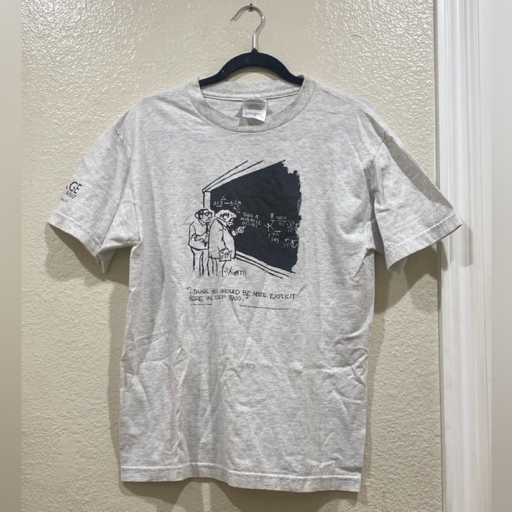 Vintage 1985 Sidney Harris Then A Miracle Occurs Grey Very Large Array Shirt